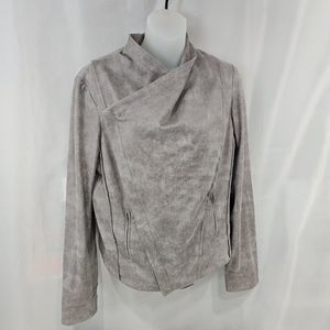 SW3 Bespoke Vegan Leather Grey Moto Jacket Womens Sz M Double Zip USA Made